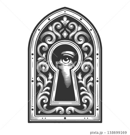 Ornate Keyhole Eye engraving sketch raster Ornate Keyhole Eye engraving sketch raster 138699169