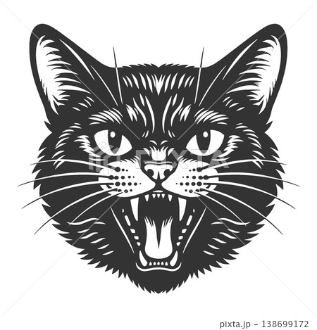 Hissing Black Cat Face engraving sketch raster Hissing Black Cat Face engraving sketch raster 138699172