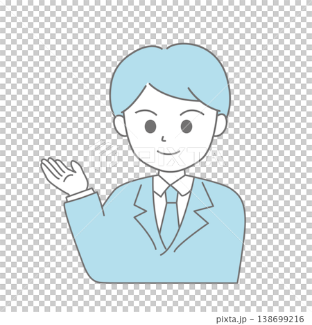 Simple line drawing illustration of a businessman giving directions and explanations. Simple line drawing illustration of a businessman giving directions and explanations. 138699216