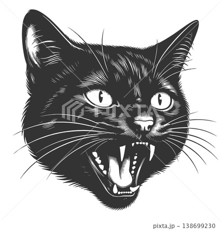 Hissing Black Cat Face engraving sketch raster Hissing Black Cat Face engraving sketch raster 138699230
