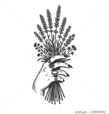 Hand Holding Lavender Flowers raster illustration 138699232