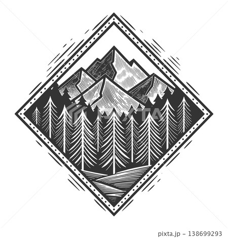 Mountain Forest Landscape engraving sketch vector 138699293