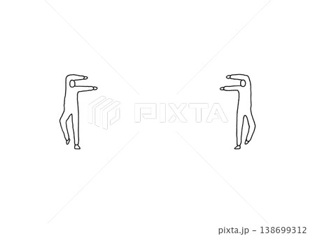 コミカルなポーズをとっている二人の人物の手描きイラスト(線画) コミカルなポーズをとっている二人の人物の手描きイラスト(線画) 138699312