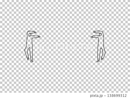 A hand-drawn illustration (line art) of two figures in comical poses. A hand-drawn illustration (line art) of two figures in comical poses. 138699312