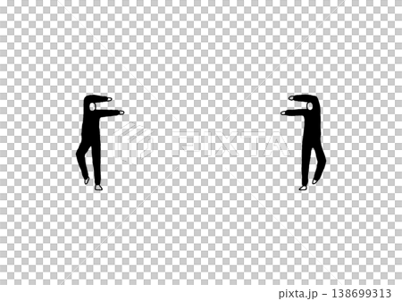 A hand-drawn illustration (in black) of two figures in comical poses. A hand-drawn illustration (in black) of two figures in comical poses. 138699313