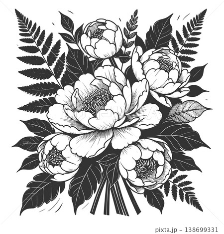 Peony Flower Bouquet Botanical Vintage Art Peony Flower Bouquet Botanical Vintage Art 138699331
