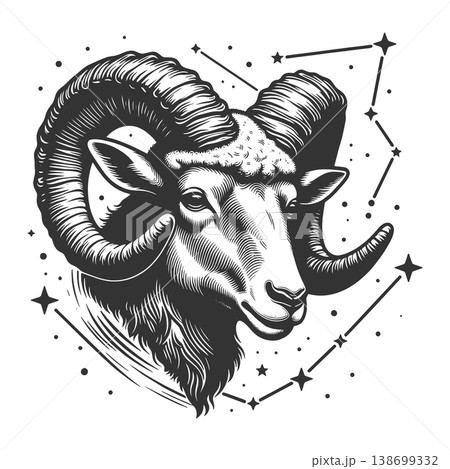 Aries Zodiac Ram Head With Star Constellation Aries Zodiac Ram Head With Star Constellation 138699332