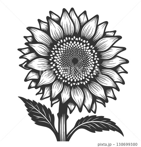 Sunflower Botanical engraving sketch vector 138699380