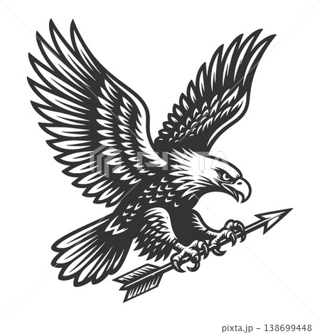 Flying Eagle Holding Arrow engraving sketch vector 138699448