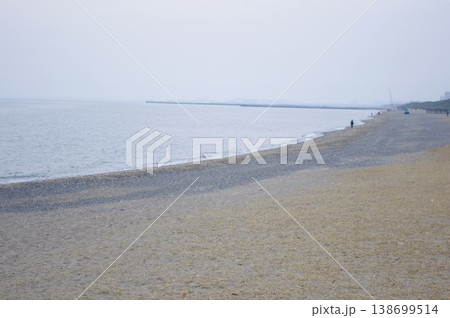 曇り空の静かな砂浜と海辺の風景 曇り空の静かな砂浜と海辺の風景 138699514