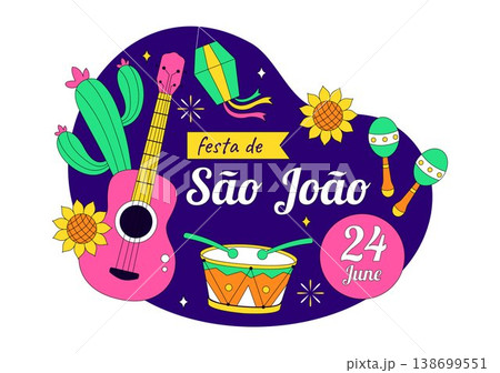 Sao Joao Festival Vector Illustration With Bonfire, Guitar, Dance, and Traditional Festa Junina Celebration Night Party Design 138699551