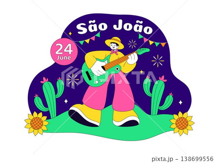 Sao Joao Festival Vector Illustration With Bonfire, Guitar, Dance, and Traditional Festa Junina Celebration Night Party Design 138699556