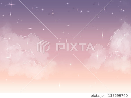 いろいろな時間帯の星空と雲の、絵本のようにメルヘンな背景 138699740