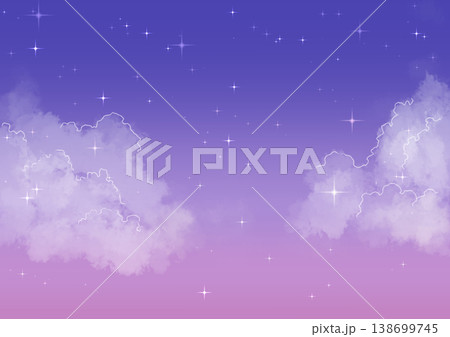 いろいろな時間帯の星空と雲の、絵本のようにメルヘンな背景 138699745