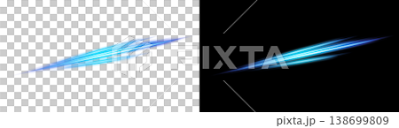 Blue diagonal streaks of light on a transparent background and a black background Blue diagonal streaks of light on a transparent background and a black background 138699809
