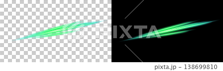 Transparent and black backgrounds with diagonal green streaks of light. 138699810