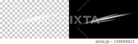 White diagonal streaks of light on a transparent background and a black background White diagonal streaks of light on a transparent background and a black background 138699813