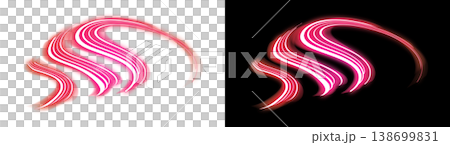 Abstract pink wave-like light lines on a transparent or black background. Abstract pink wave-like light lines on a transparent or black background. 138699831