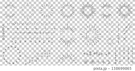 太陽と星空をイメージしたシンプルな飾り罫線・ラインのイラストセット　キラキラ　点線　Sunburst 138699865