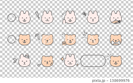 かわいいウサギとクマの表情アイコンセット 138699976