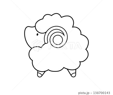 横向きの羊のシンプルな線画イラスト 138700143