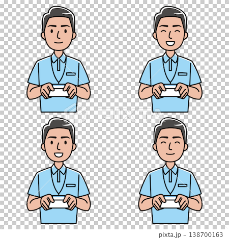 一位面帶微笑的外國男子(身穿polo衫)遞上一張名片。 一位面帶微笑的外國男子(身穿polo衫)遞上一張名片。 138700163