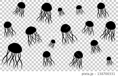 A monochrome background pattern featuring scattered jellyfish silhouettes. 138700331