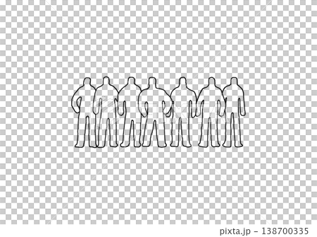 A hand-drawn line art illustration depicting a collection of human-shaped silhouettes. A hand-drawn line art illustration depicting a collection of human-shaped silhouettes. 138700335