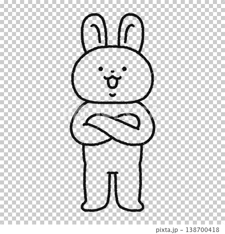 A cute rabbit with its arms crossed (line drawing) 138700418
