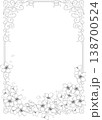 ビンテージカリグラフィ風桜飾り枠四角蔓＜飾り罫・飾り枠・桜・白黒・線画＞ 138700524