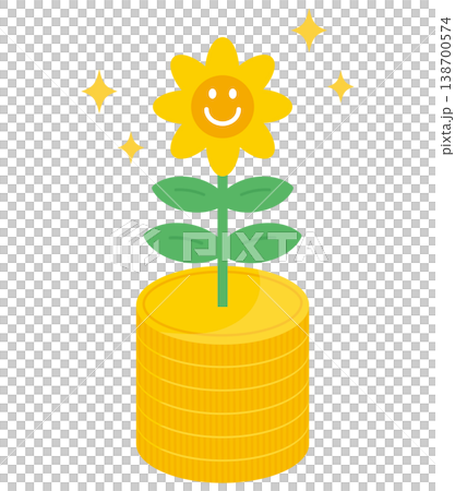 An illustration of a money flower. A flower with a smiley face. 138700574