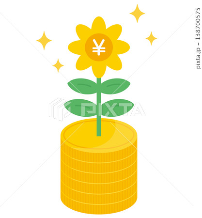 お金の花のイラスト。円マークの花。 お金の花のイラスト。円マークの花。 138700575