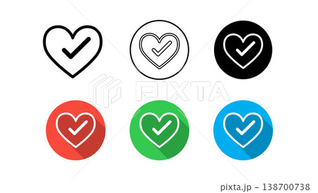 Heart Check Icon Set Approved Love and Trust Symbols in Flat, Outline, and Glyph Styles 138700738