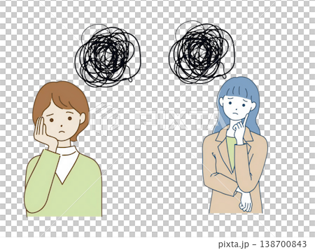 一幅描繪兩位女性憂心忡忡、焦慮不安的插圖。-插圖素材 [138700843] - PIXTA圖庫