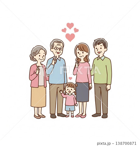 三世代家族のイラスト（笑顔・シンプル・かわいい）Three-generation family 138700871
