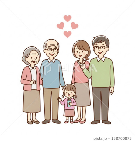 三世代家族のイラスト（笑顔・シンプル・かわいい）Three-generation family 138700873