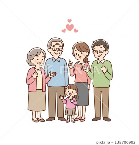 三世代家族のイラスト（笑顔・シンプル・かわいい）Three-generation family 138700902