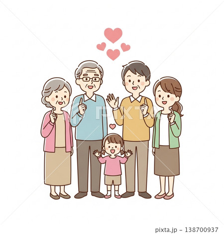 三世代家族のイラスト（笑顔・シンプル・かわいい）Three-generation family 138700937