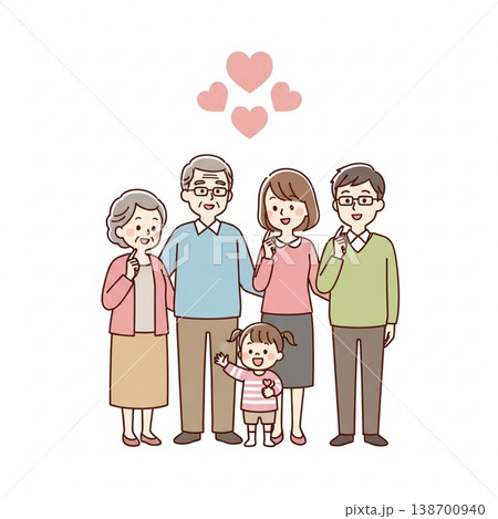 三世代家族のイラスト（笑顔・シンプル・かわいい）Three-generation family 138700940