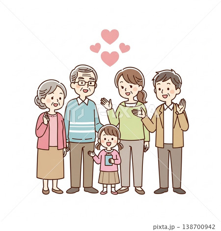 三世代家族のイラスト（笑顔・シンプル・かわいい）Three-generation family 138700942