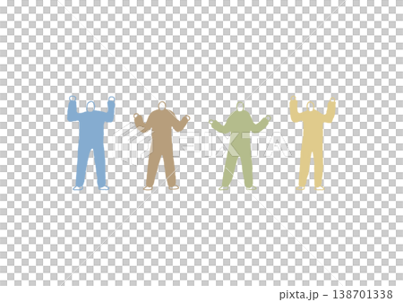 お手上げ状態のジェスチャーをする人物のゆるい手描きイラストセット(ナチュラルな色合い) お手上げ状態のジェスチャーをする人物のゆるい手描きイラストセット(ナチュラルな色合い) 138701338