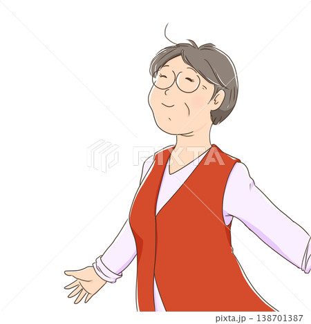 風に吹かれる中年女性 138701387