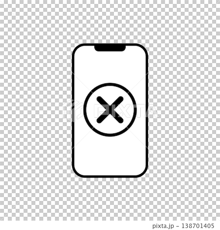智慧型手機錯誤、X標記、故障、警告、簡易圖標 138701405