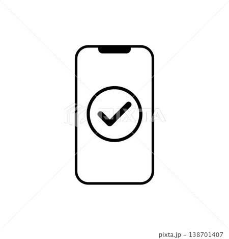 スマホ画面にチェックマークが表示された完了確認のアイコンイラスト スマホ画面にチェックマークが表示された完了確認のアイコンイラスト 138701407