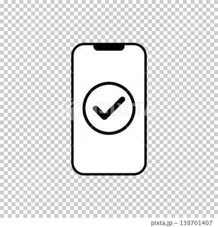 スマホ画面にチェックマークが表示された完了確認のアイコンイラスト スマホ画面にチェックマークが表示された完了確認のアイコンイラスト 138701407