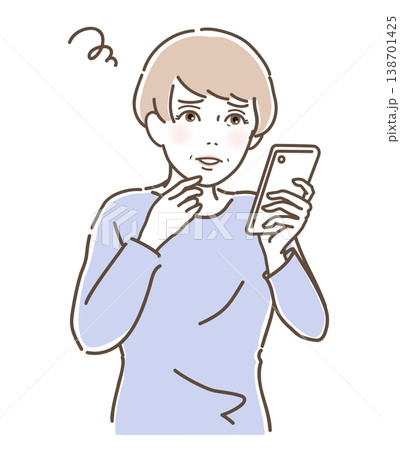 スマホの画面を見て不安そうな表情をする中高年女性のベクターイラスト(40代・50代・60代) スマホの画面を見て不安そうな表情をする中高年女性のベクターイラスト(40代・50代・60代) 138701425