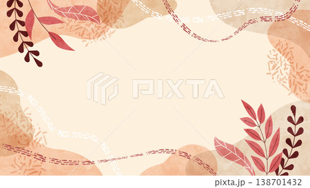 秋の植物と葉の水彩背景フレーム ノスタルジックな空気感の飾り枠 秋の植物と葉の水彩背景フレーム ノスタルジックな空気感の飾り枠 138701432
