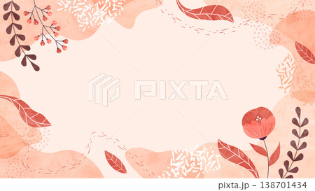 秋の植物と葉の水彩背景フレーム ノスタルジックな空気感の飾り枠 138701434