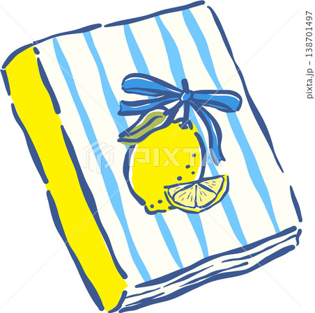 Hand drawn Lemon Illustration on Striped Cover Book 138701497