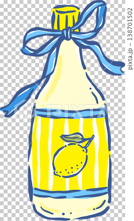 Coquette Lemon Limoncello bottle with Blue Ribbon Bow Whimsical Hand Drawn Coquette Lemon Limoncello bottle with Blue Ribbon Bow Whimsical Hand Drawn 138701502